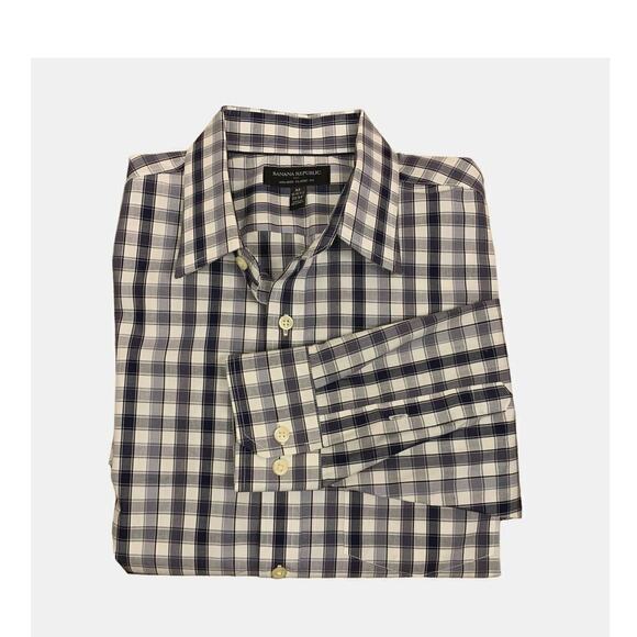 💰Banana Republic Non-Iron Black & White Classic Fit Cotton Button-Down Shirt 15 - Picture 1 of 12